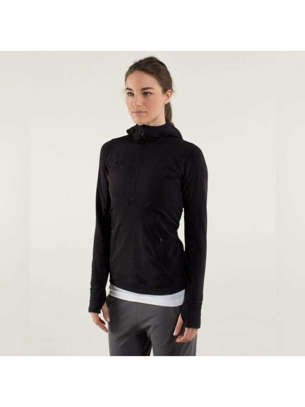 LULULEMON Winter Sprinter Black Long Sleeve Ponytail Hole Sweater Size 6